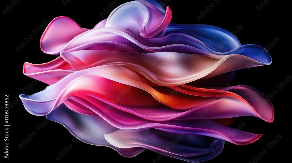 Poster Colorful flowing abstract waves with a magical touch on a dark background creating a vibrant visual effect.