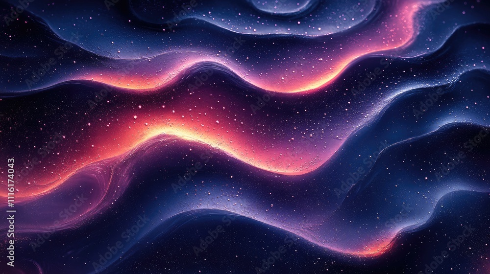 Poster abstract texture featuring water droplets on a dark background with flowing wave patterns and vibran