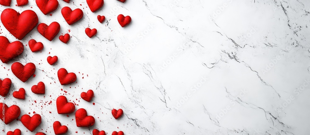 Poster valentine's day backdrop with red heart border on white marble background empty space for personaliz