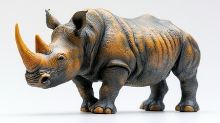 Fototapeta premium Realistic rhinoceros figurine displayed on a clean white background showcasing intricate details and textures for artistic or decorative use