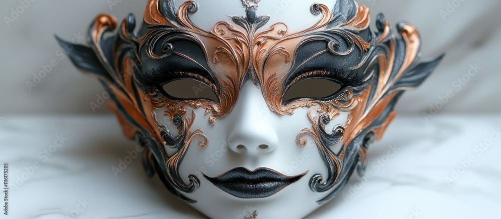 Poster elegant ornate masquerade mask with intricate designs displayed against a white background for artis