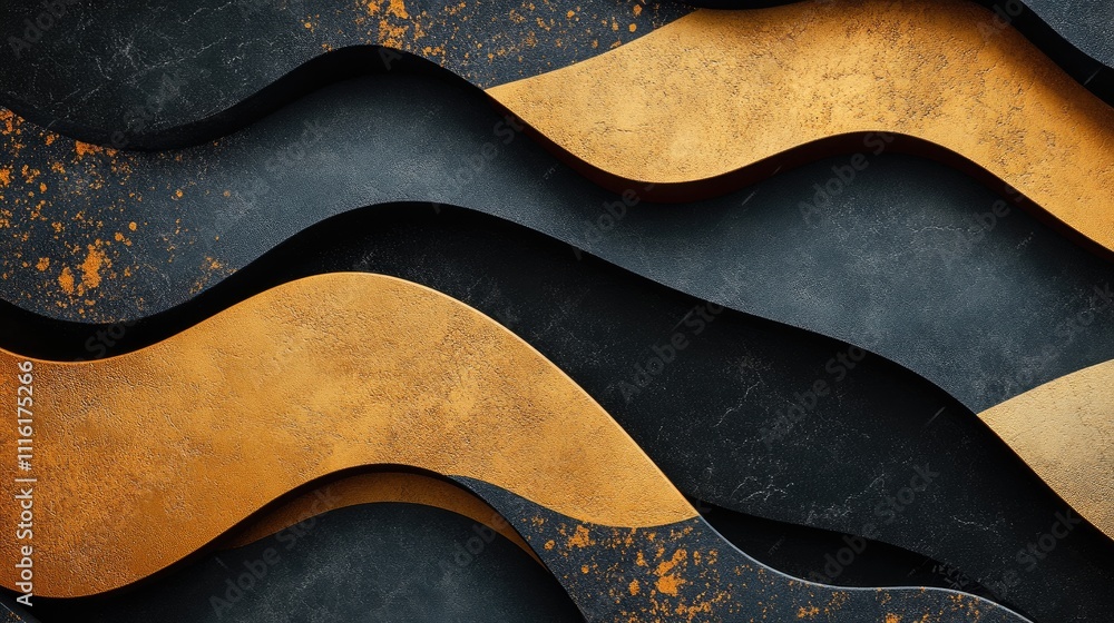 Fototapete abstract wavy texture background with golden and black colors creating a seamless modern design idea