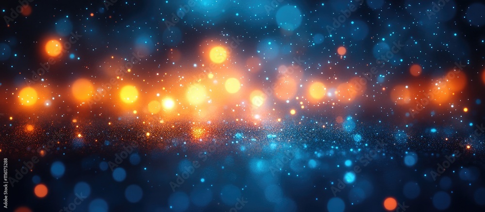 Poster Colorful bokeh lights creating a dreamy abstract background texture ideal for graphic design and decorative elements.