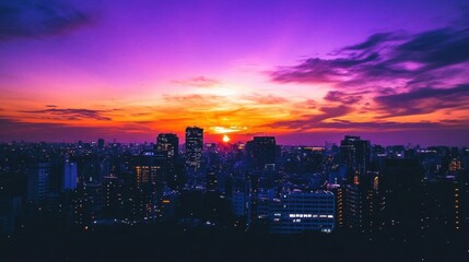 A vibrant sunset over a city skyline, showcasing urban beauty.