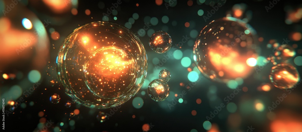 Poster multicolored bokeh lights create a dreamy festive backdrop with shimmering bubbles enhancing the vib