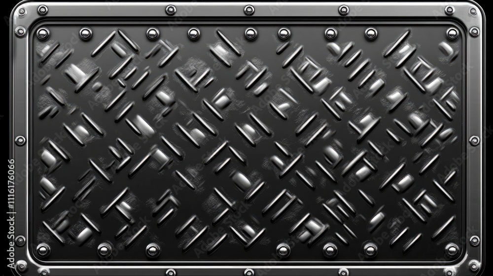 Poster textured stainless steel surface with rivets and embossed patterns suitable for industrial or modern