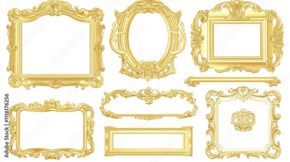 Poster golden vintage frames collection showcased on a clean white background ideal for elegant design and 