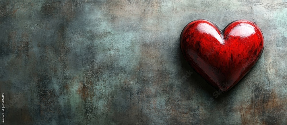 Poster Red heart symbol on textured background conveying love and emotion with ample copy space for creative design and messaging