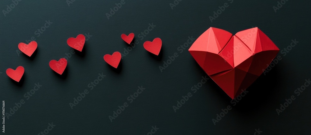 Aufkleber volumetric red heart with smaller hearts on a dark background symbolizing love and affection in a mo