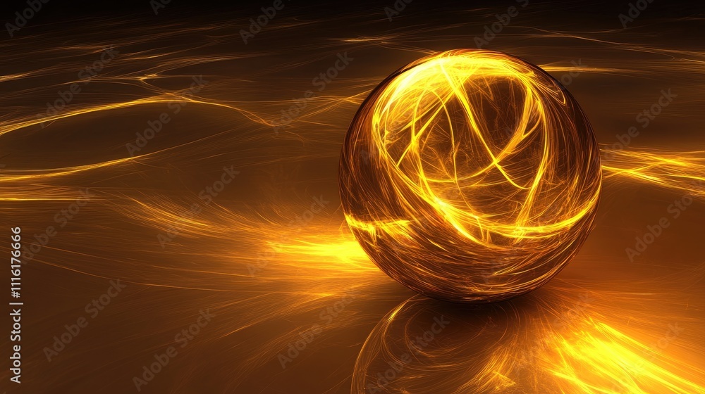 Aufkleber glowing crystal ball with dynamic light painting in warm yellow tones creating an enchanting abstrac
