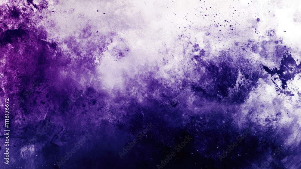 Poster vibrant abstract violet and purple powder explosion creating a dynamic textured background on a whit
