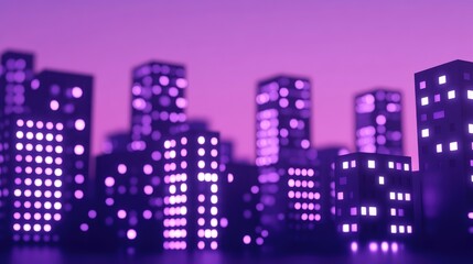 Naklejka premium Vibrant Nighttime Cityscape with Illuminated Buildings Symbolizing Smart City and Cyber Technology Connectivity Concept