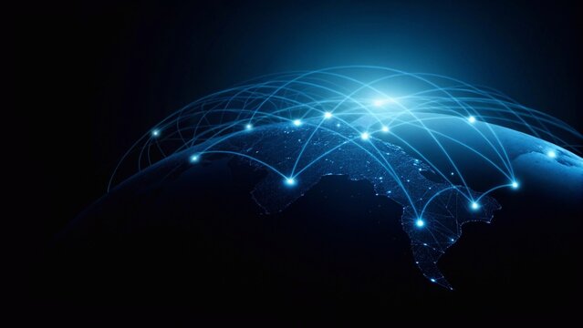 Planet With Illuminated Network And Light Trails 