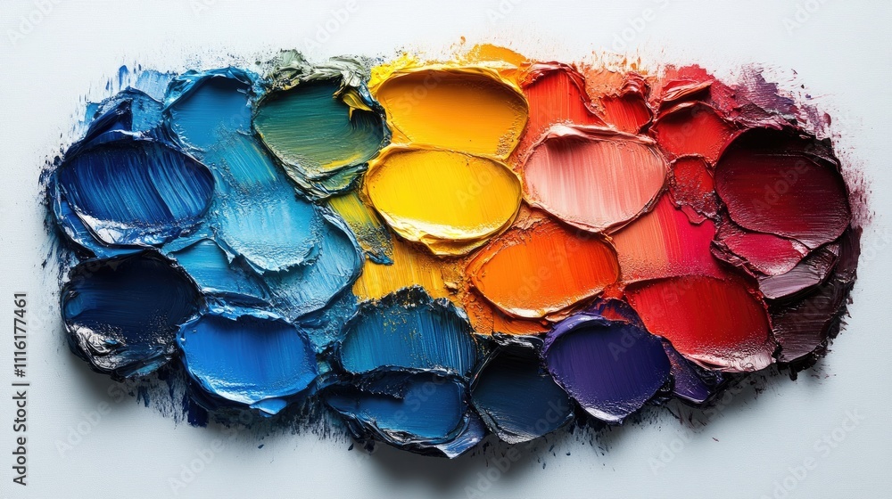 Aufkleber artistic palette displaying a vibrant array of mixed paint colors on a white background showcasing c