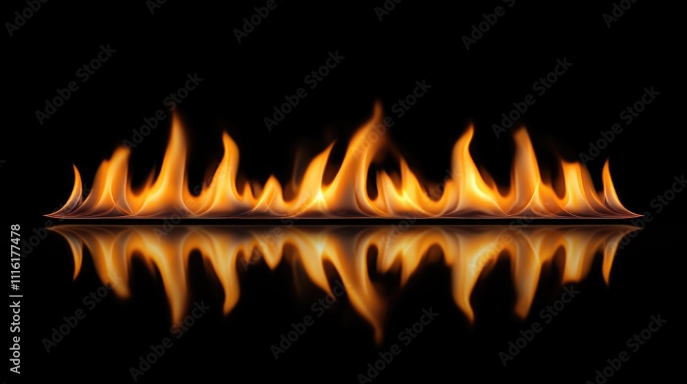 Poster vivid flames creating a dramatic background with reflective surface enhancing the fiery aesthetic an