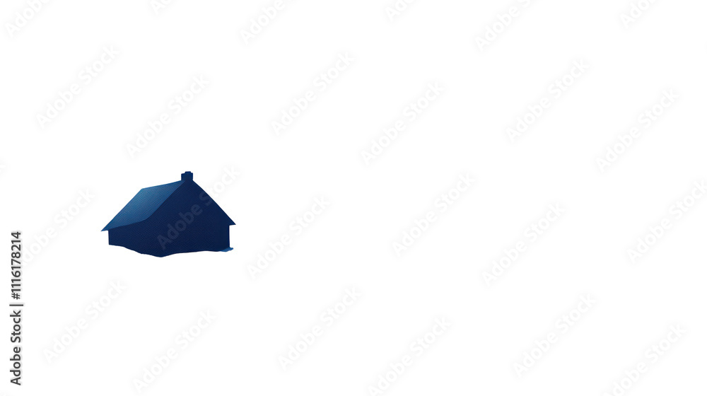 Poster a simple geometric representation of a house alongside a stylized tree, emphasizing minimalistic des