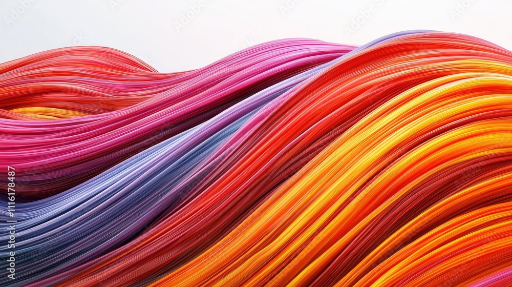 Aufkleber vibrant colored wires flowing in waves creating an abstract artistic background on a clean white sur