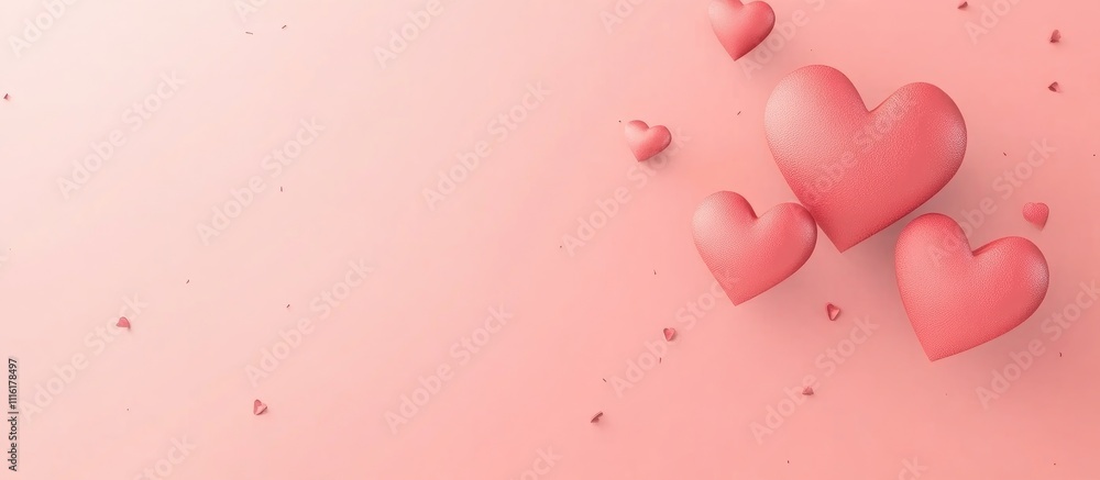 Aufkleber soft pink backdrop featuring heart shapes in a flat lay arrangement perfect for greeting card design