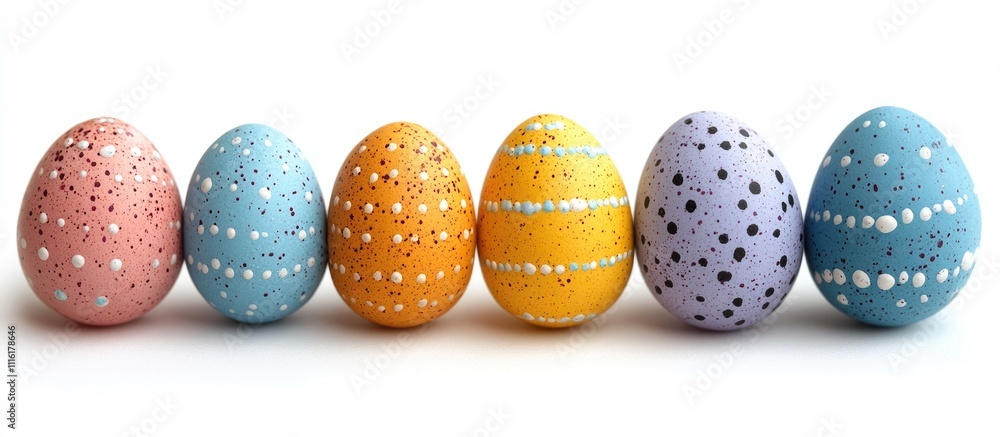 Aufkleber colorful decorative easter eggs arranged in a line on a clean white background showcasing vibrant pa