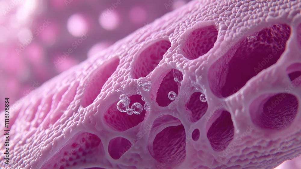 Poster abstract macro view of cell membrane with air bubbles highlighting molecular structure in vibrant pi