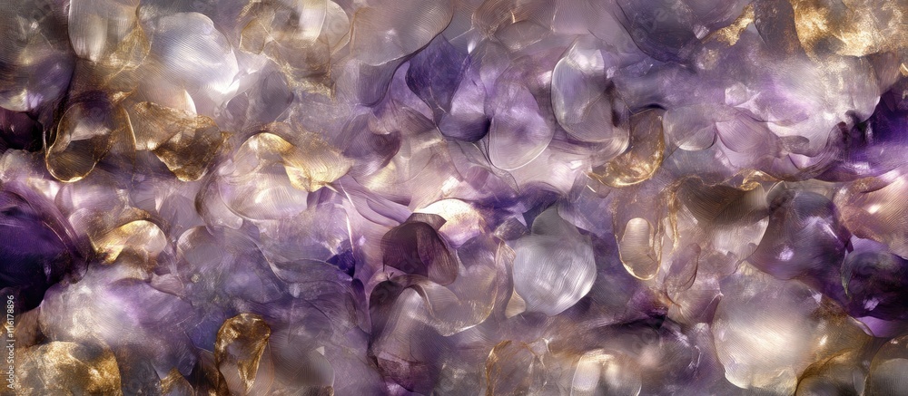 Poster vibrant abstract background featuring luminous shades of purple and gold with blurred bokeh effects 