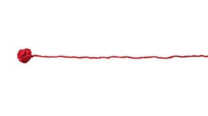 A simple illustration of a red thread with a knot at one end, symbolizing connection or continuity.