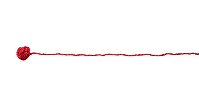 A simple illustration of a red thread with a knot at one end, symbolizing connection or continuity.