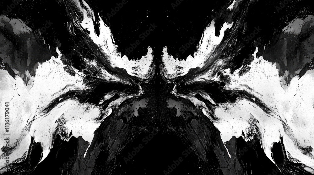 Poster high-resolution black and white abstract marble texture with multifaceted design, showcasing bold pa