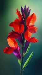 Obraz premium A vibrant flower arrangement featuring red and purple blossoms.