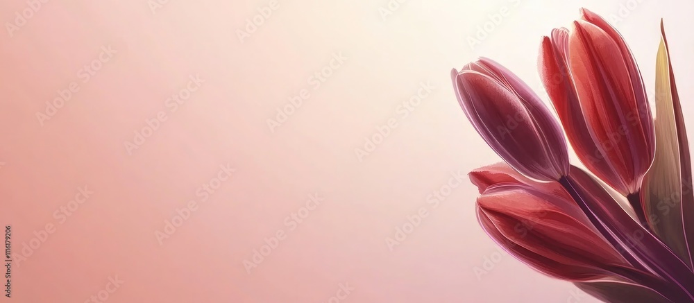 Poster purple tulips in bloom on a soft background elegant floral design for greeting cards or invitations 