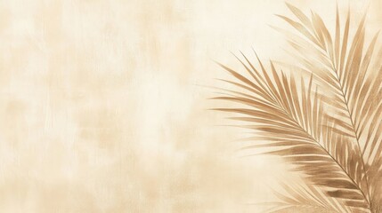Obraz premium Beige background featuring elegantly arranged palm leaves for a tropical and serene ambiance