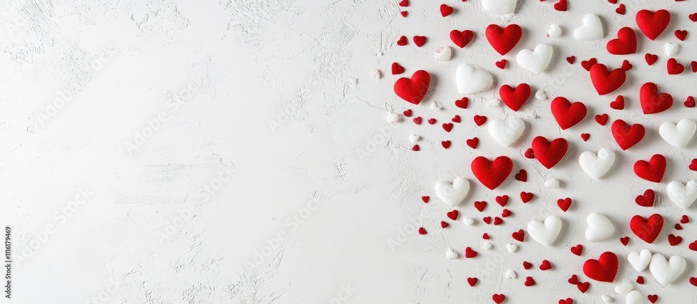Poster minimalist valentine's day backdrop with red and white hearts for creating personalized messages and
