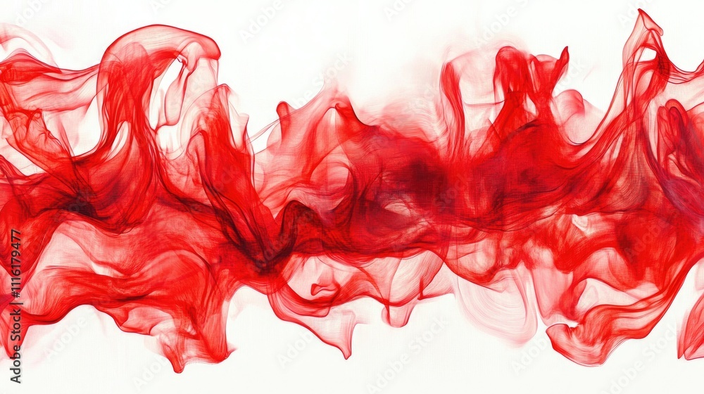 Aufkleber Red flowing flames creating dynamic wave patterns over a clean white background showcasing energy and artistic movement in fiery hues.