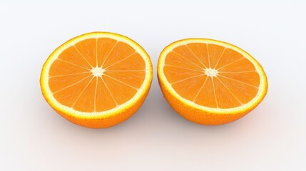 Fototapeta premium Freshly sliced orange halves showcasing vibrant color and juicy texture ideal for food and beverage design or nutritional content themes.