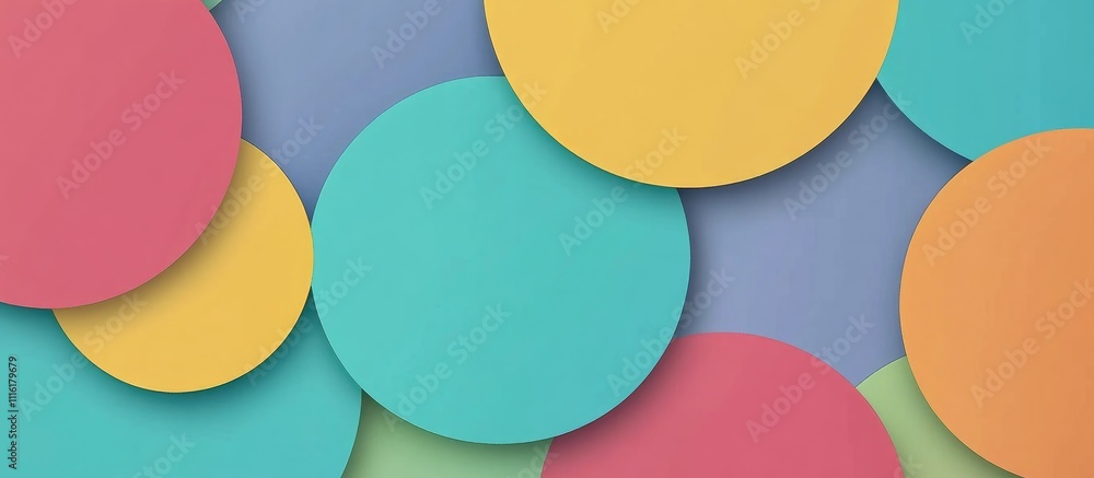 Poster colorful overlapping circles on a soft pastel background creating a vibrant and playful abstract des