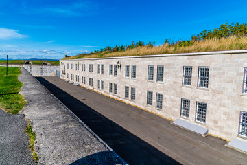 A view along the side of the citadel fortification in Quebec city, Canada in the fall