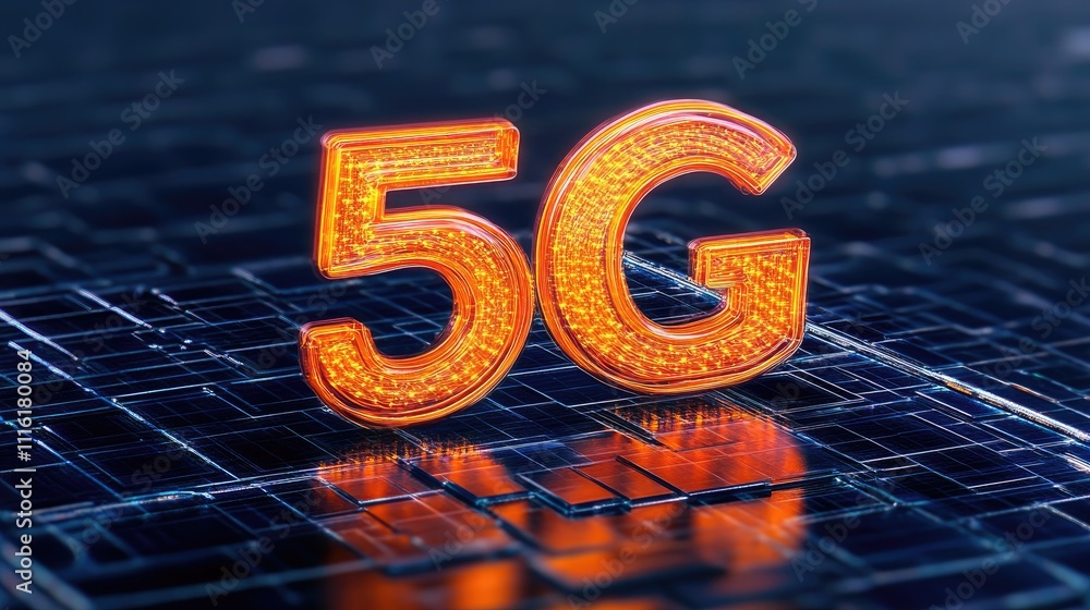 Leinwandbilder 5g wireless network technology concept with glowing 5g sign on digital circuit board background for 