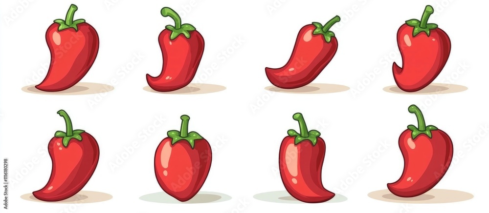 Poster assorted red chili peppers ideal for cooking and culinary uses in a vibrant and colorful design.