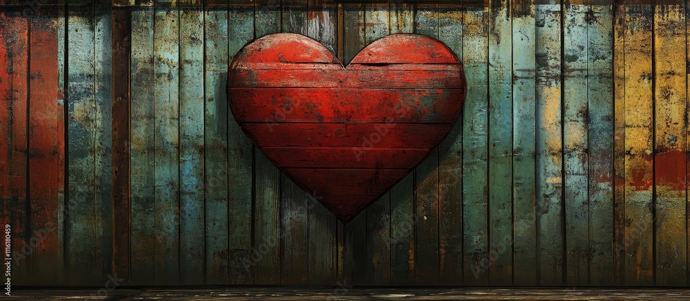 Poster large rustic red heart on a weathered wooden board backdrop creating a warm and inviting atmosphere 