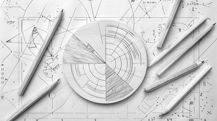 black and white math fractions on the white background. interesting math for kids. Education, back to school concept. Geometry and mathematics materials.	