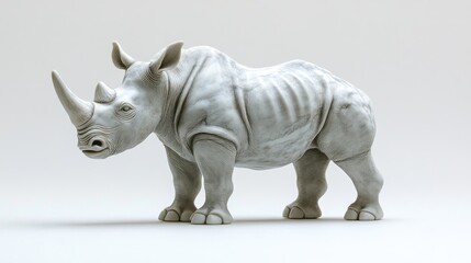 Fototapeta premium Rhinoceros figurine in a minimalist setting showcasing intricate details and craftsmanship on a white background