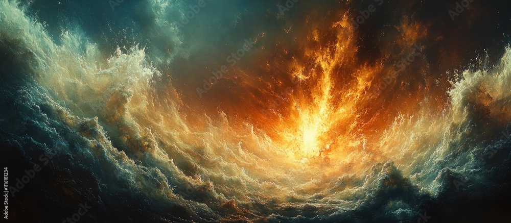 Poster dramatic sky explosion with fiery clouds and vibrant colors in a stunning celestial display