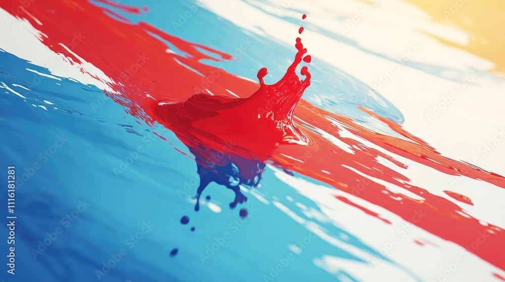 Aufkleber vibrant splash of red paint against a backdrop of colorful water creating an artistic abstract image