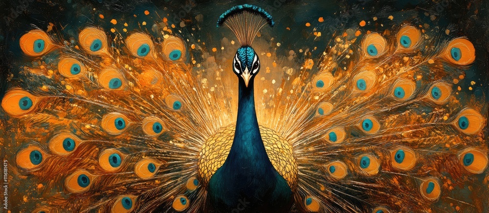 Aufkleber vibrant and intricate peacock with a stunning display of colorful feathers in an artistic setting sh
