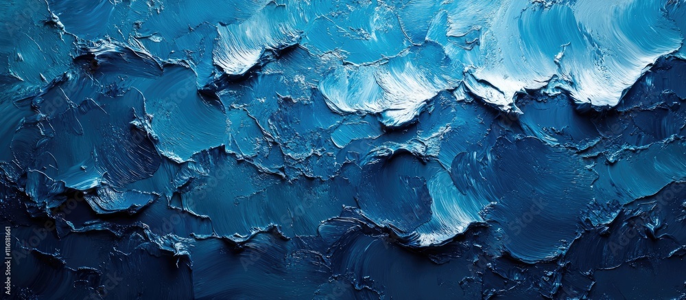 Poster oceanic blue abstract textured painting with layered brush strokes and dynamic waves conveying depth