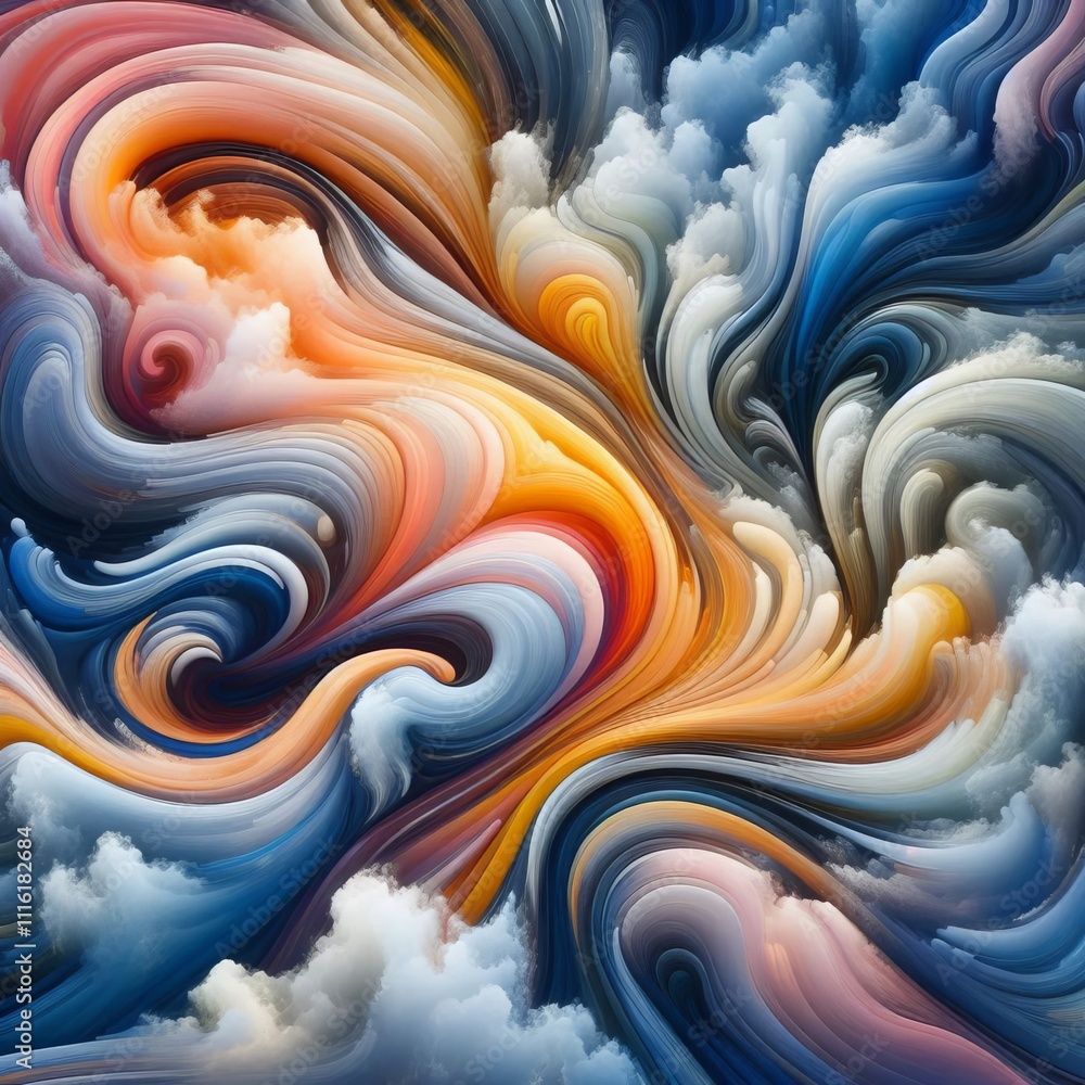 Poster example abstract forms such as swirling clouds or flowing ribbon