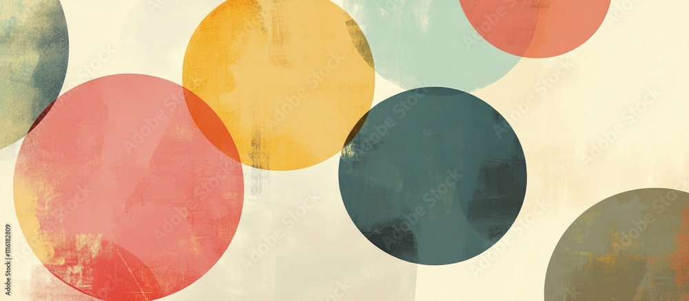 Poster Abstract composition of colorful circles on a soft pastel background creating a modern and artistic visual appeal for various design projects.