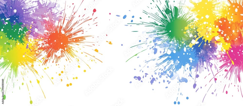 Poster colorful fireworks explosion illustration on a white background with vibrant paint splashes creating