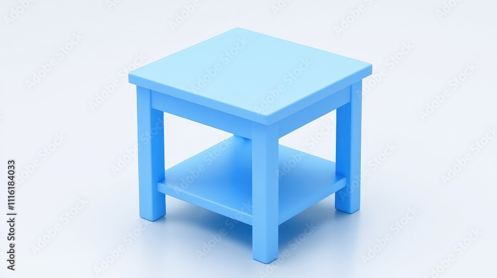 Poster cyan colored table with two levels isolated on a bright white background for interior design and fur