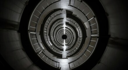 Abstract spiral staircase in monochrome tones